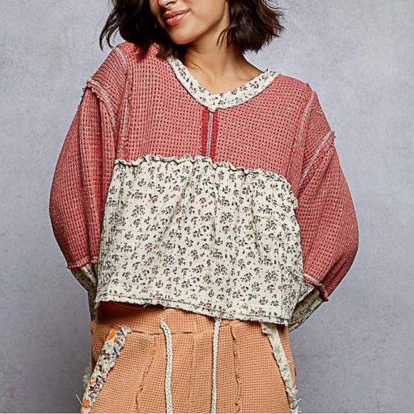 Final Sale! 13 💕 POL Floral  Patchwork Top - Picture 3 of 7